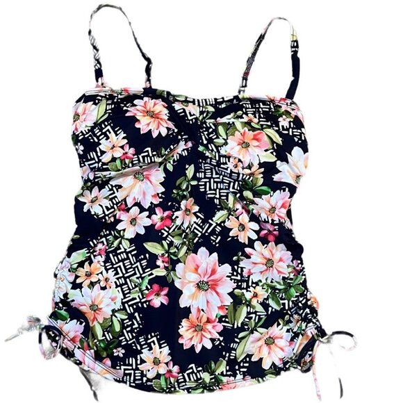 Swim Solutions Juliet Printed Side-Tie Underwire Tankini Top Navy Floral… - Picture 3 of 11